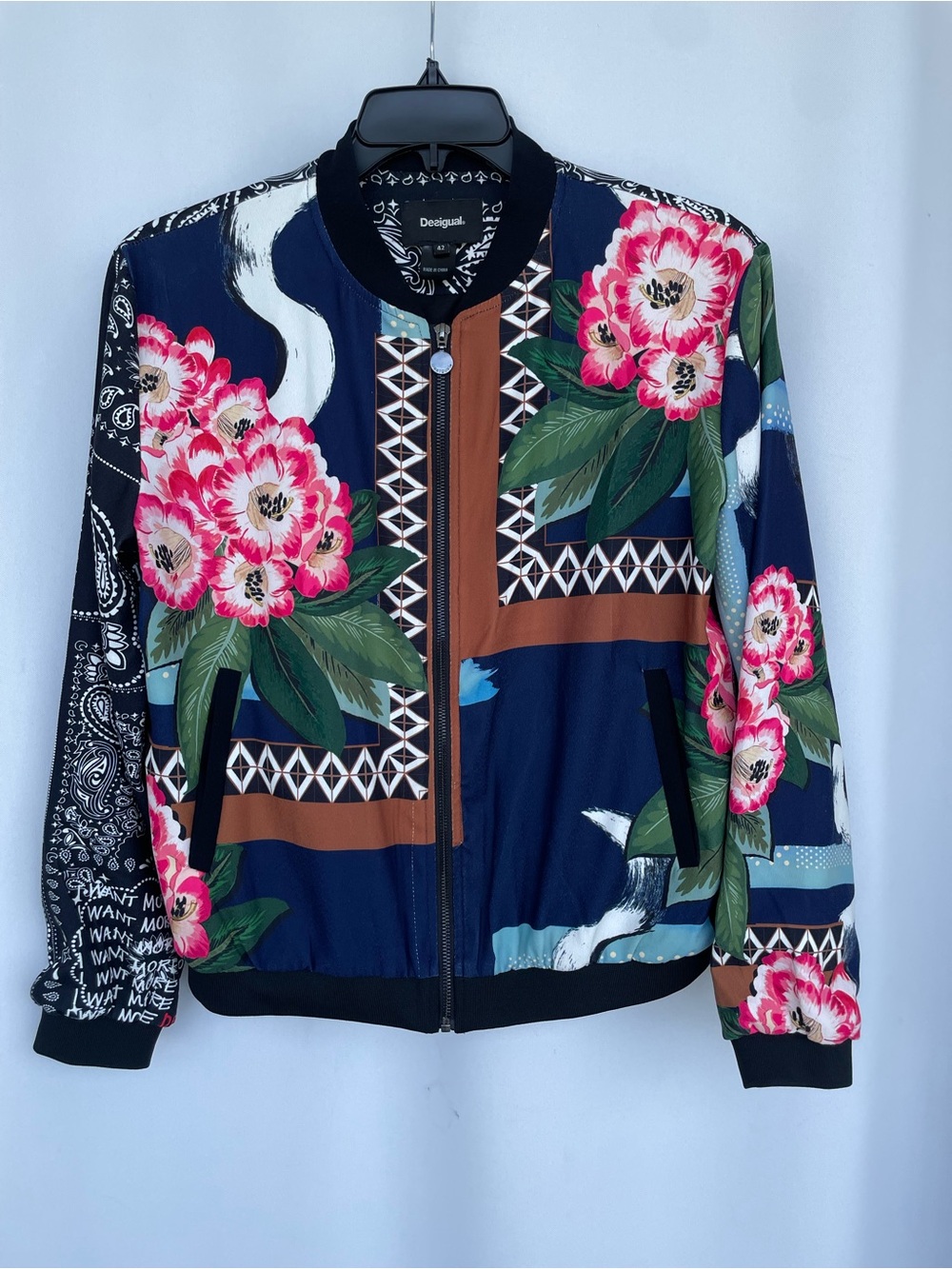Desigual Navy Floral Patchwork Bomber Jacket